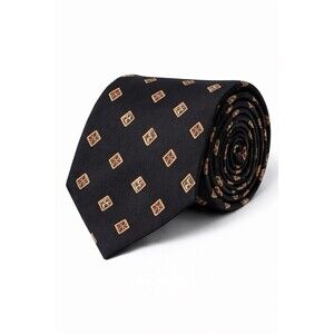 Chaps Ralph Lauren Silk Tie Black Gold Geometric Necktie Classic Mens